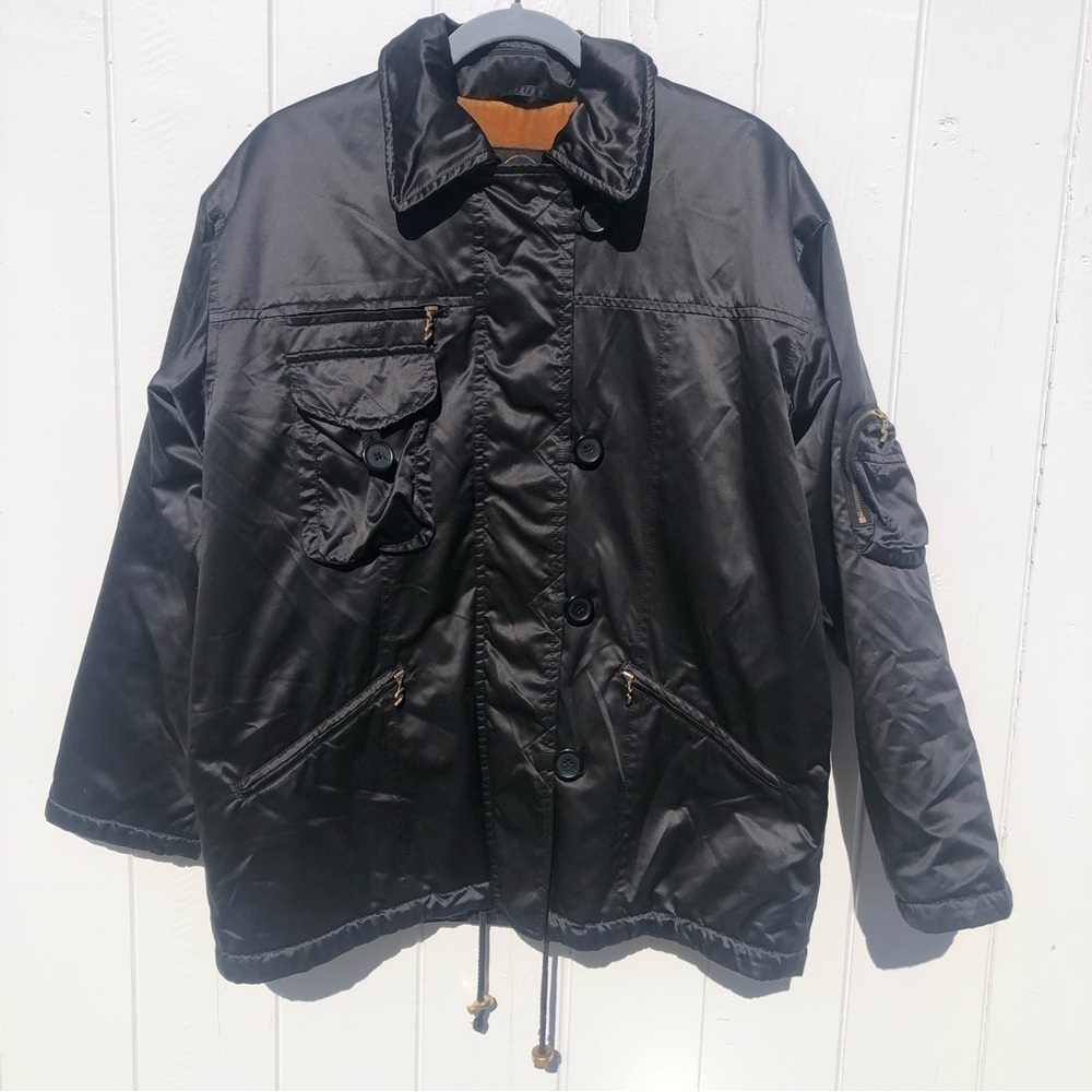 Vtg Bogner Black Satin Look Winter Jacket Water Resistant